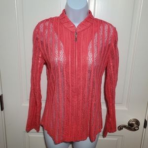 Pink Lace Zipper Front Jacket